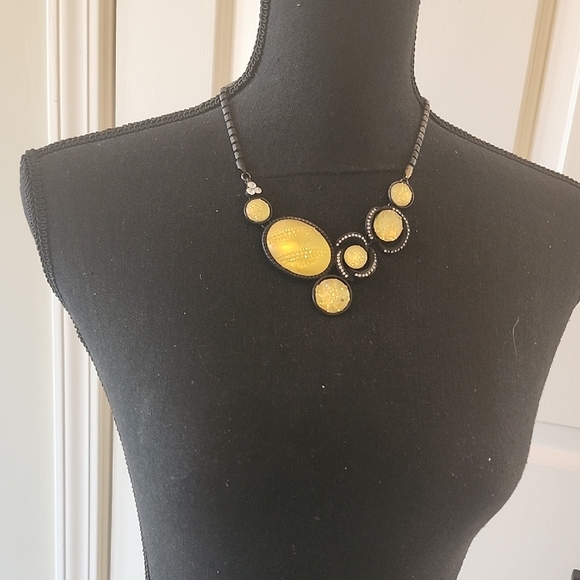 Contemporary Yellow and Black Asymmetrical Necklace - Picture 1 of 2